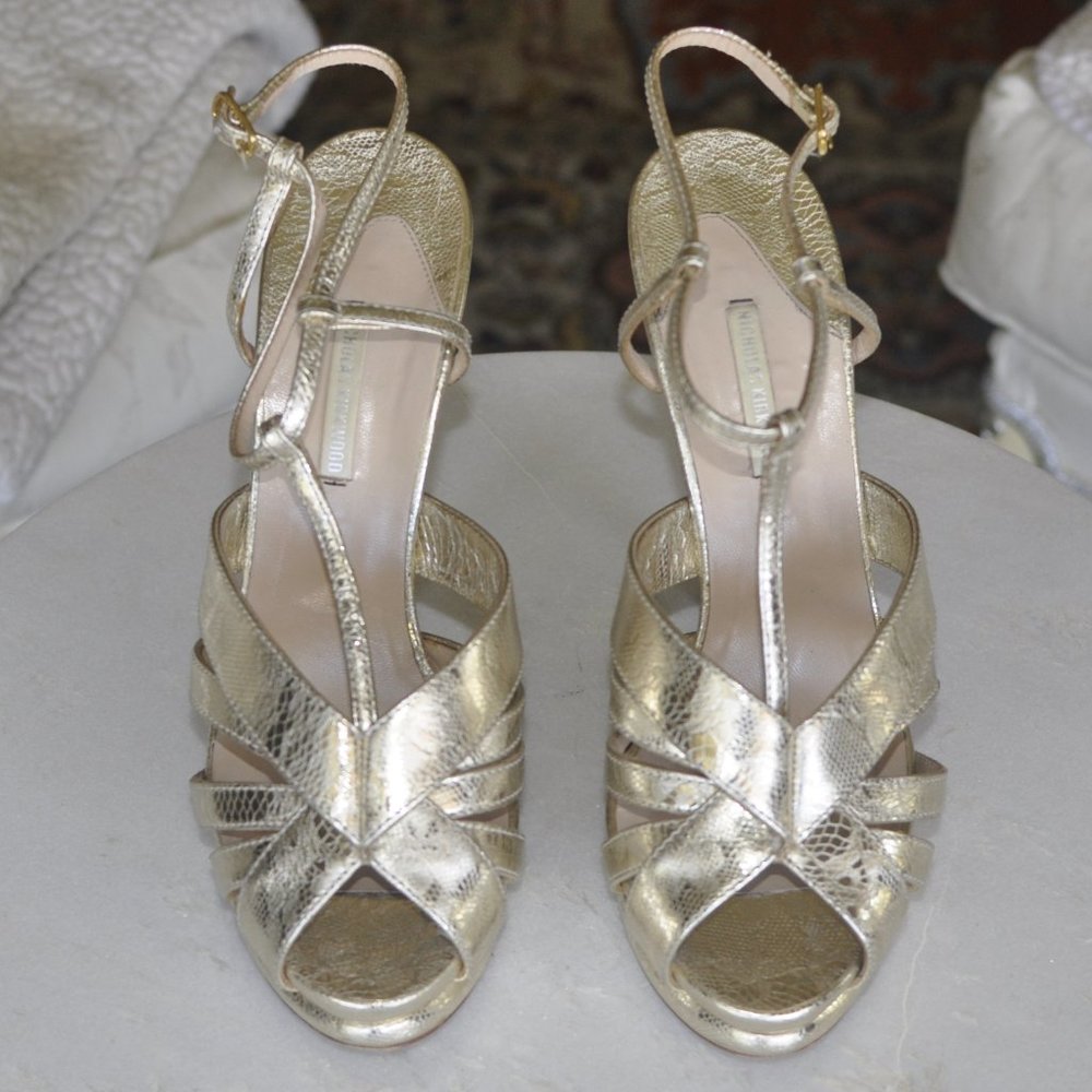 Nicholas Kirkwood Metallic Gold Ankle Strap Heels